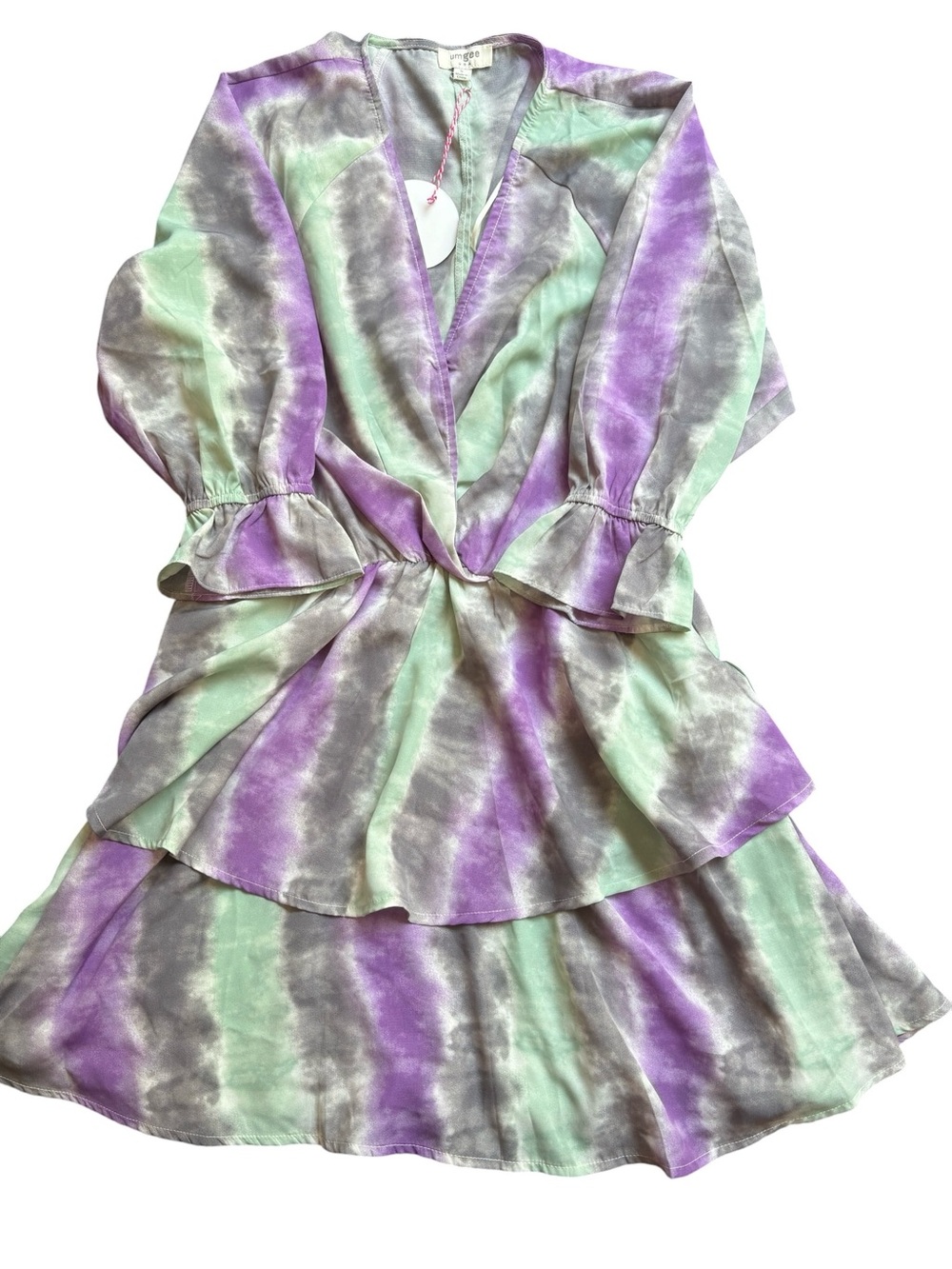 Umgee Long Sleeve Tie-Dye Dress - Purple, Mint & Gray